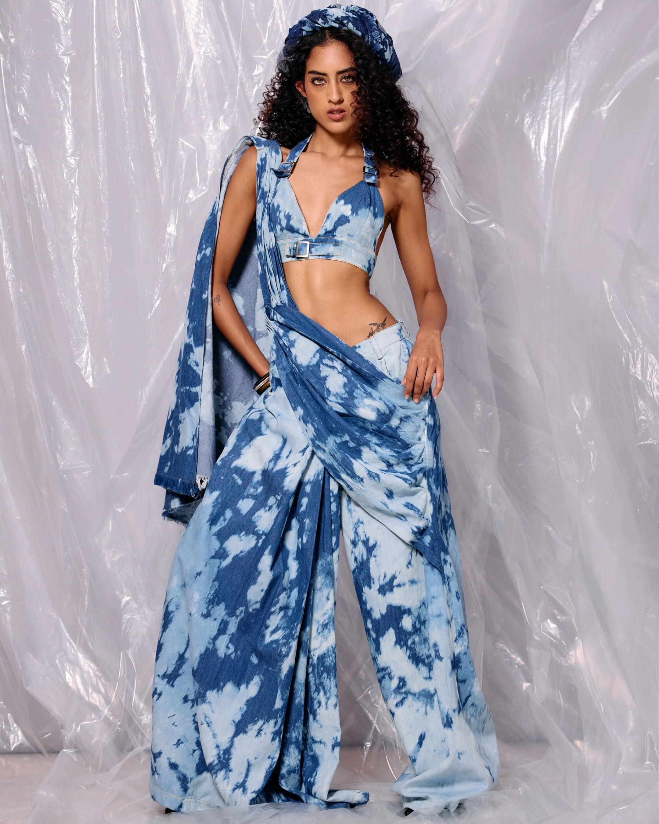 Denim Drape Saree Pant