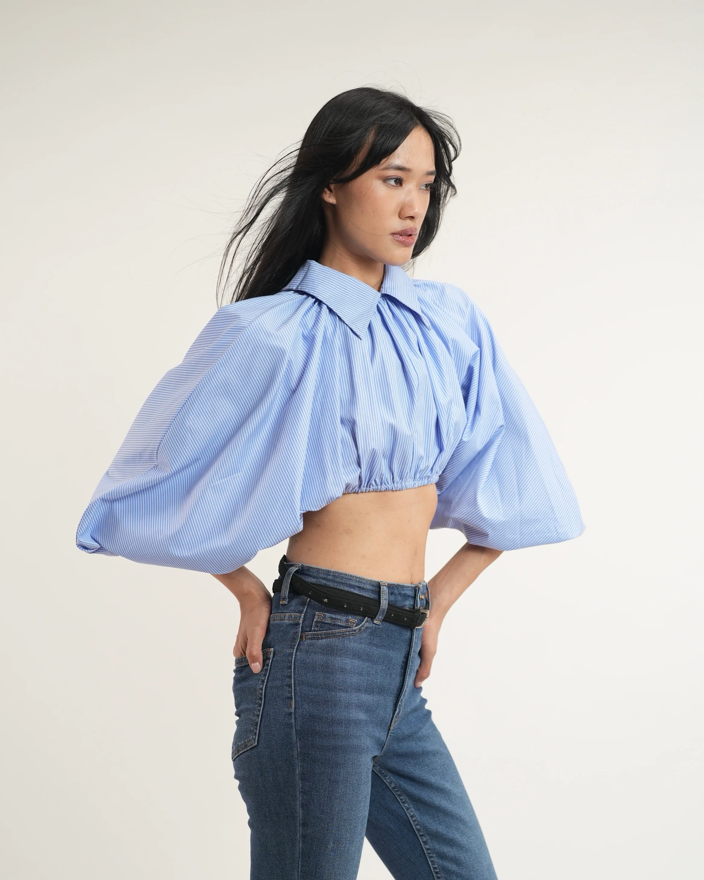 Pinstripe Cropped Shirt - Image 3