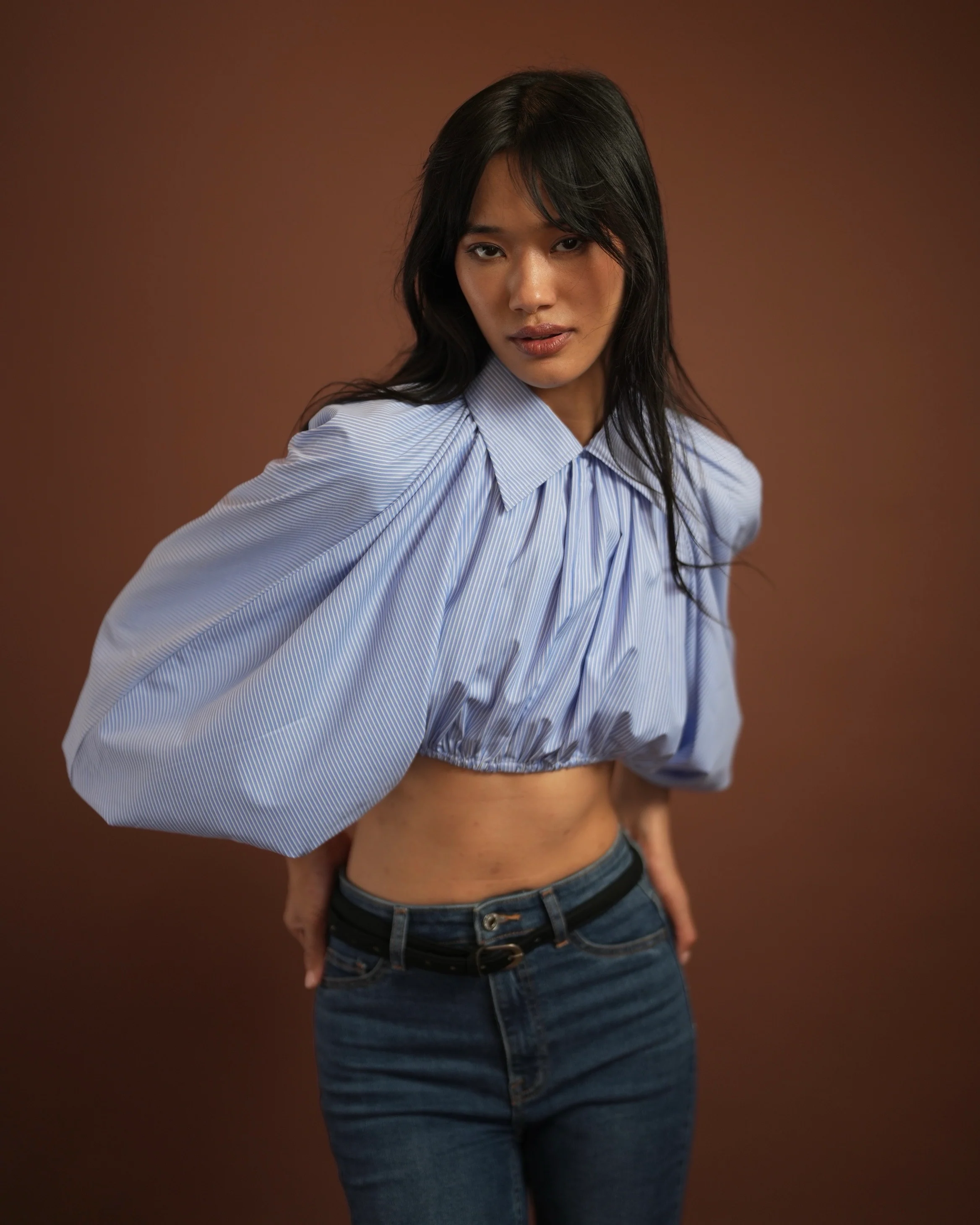 Pinstripe Cropped Shirt - Image 6