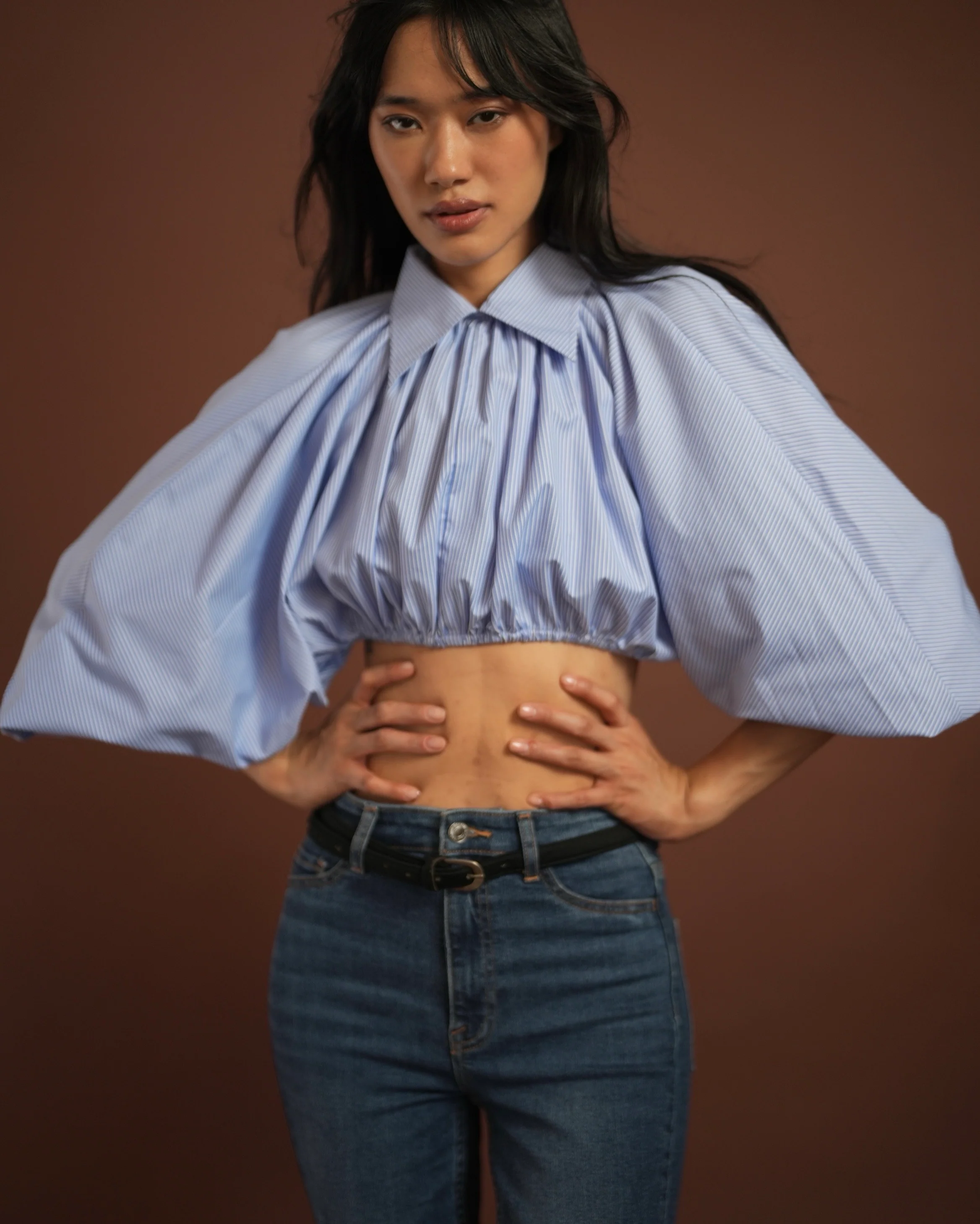 Pinstripe Cropped Shirt - Image 7
