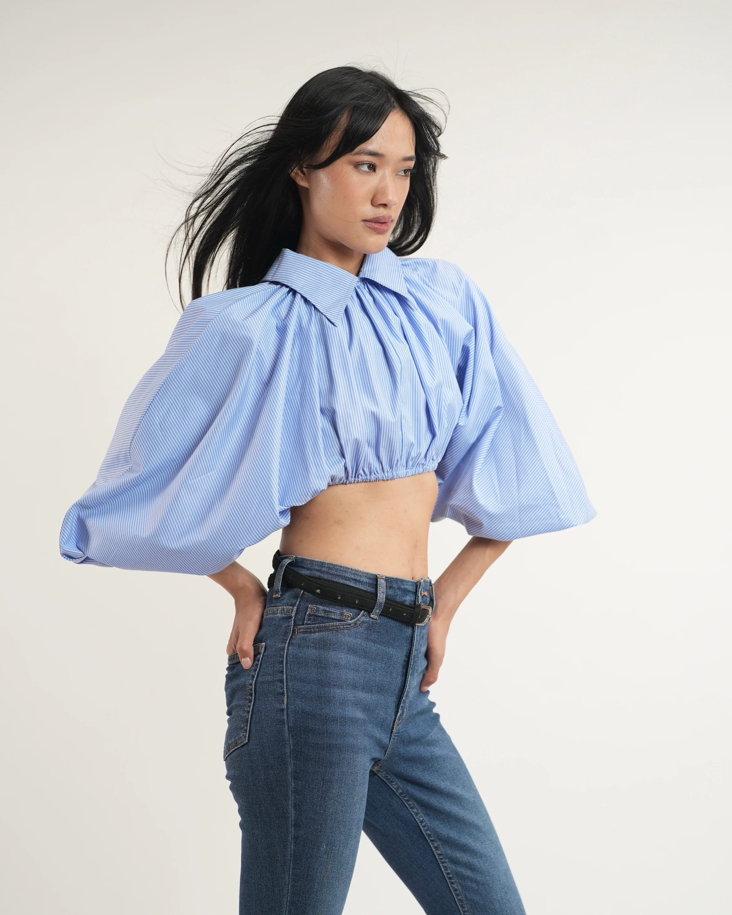 Pinstripe Cropped Shirt - Image 8