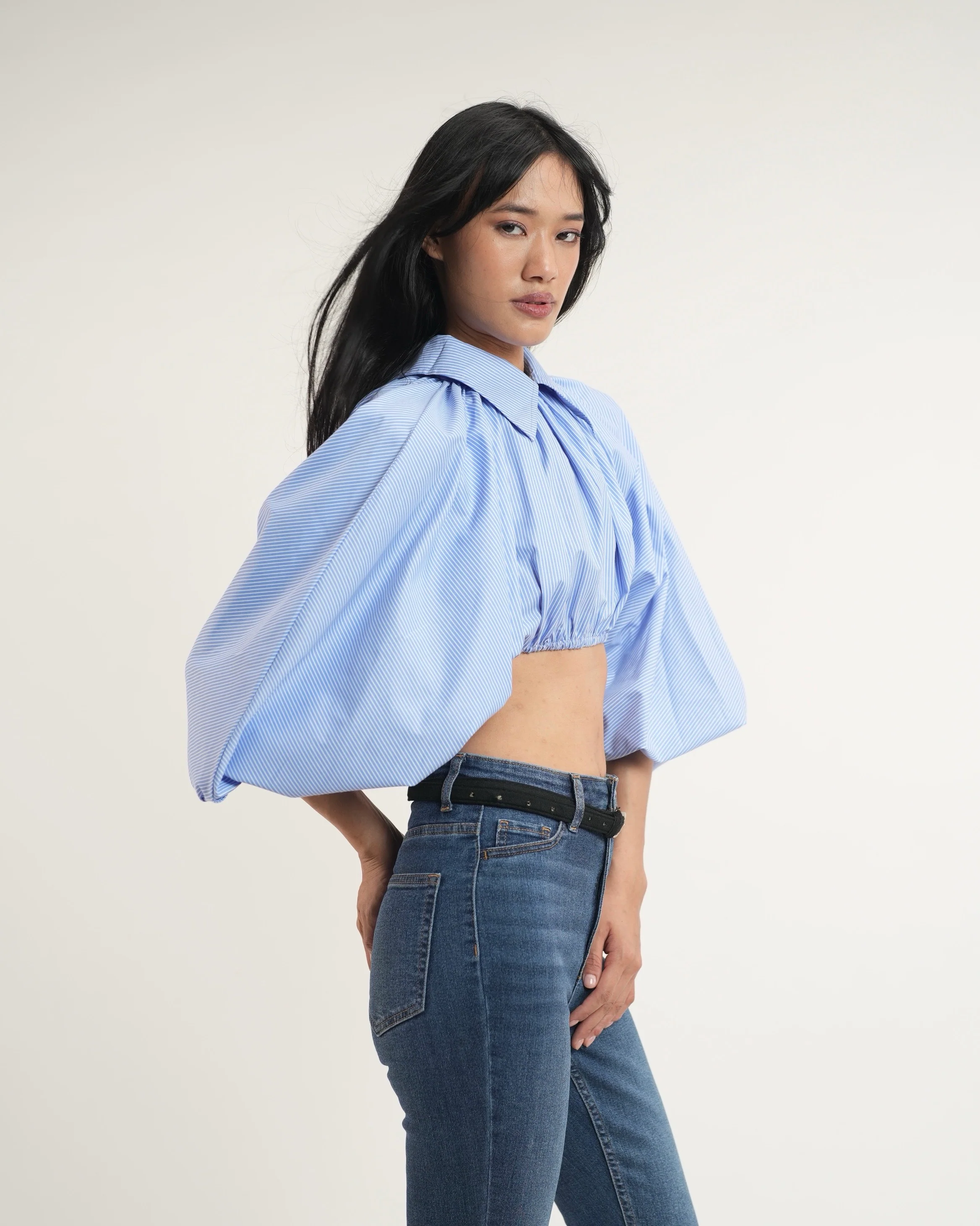Pinstripe Cropped Shirt - Image 9