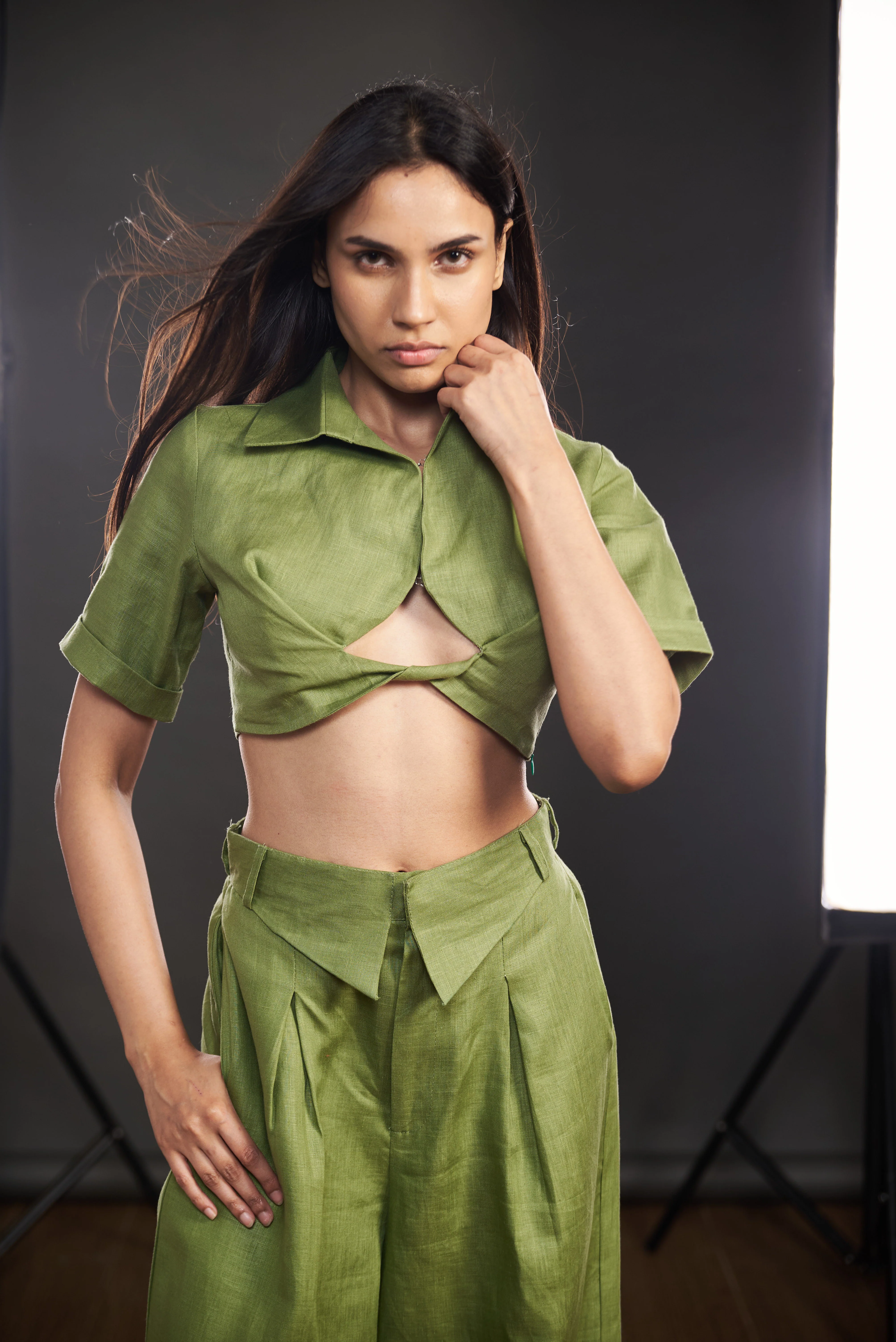 Olive Twist Linen Top - Image 2