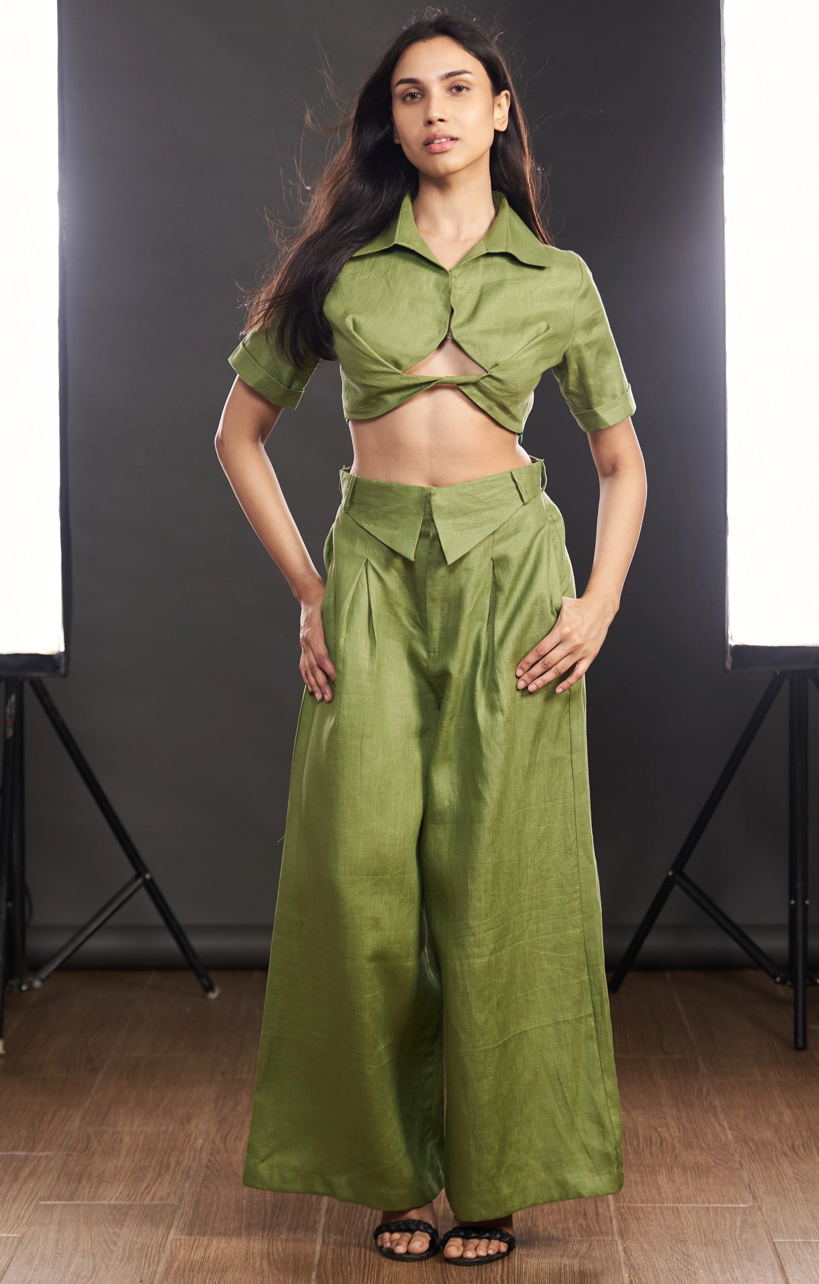 Olive Twist Linen Top - Image 5