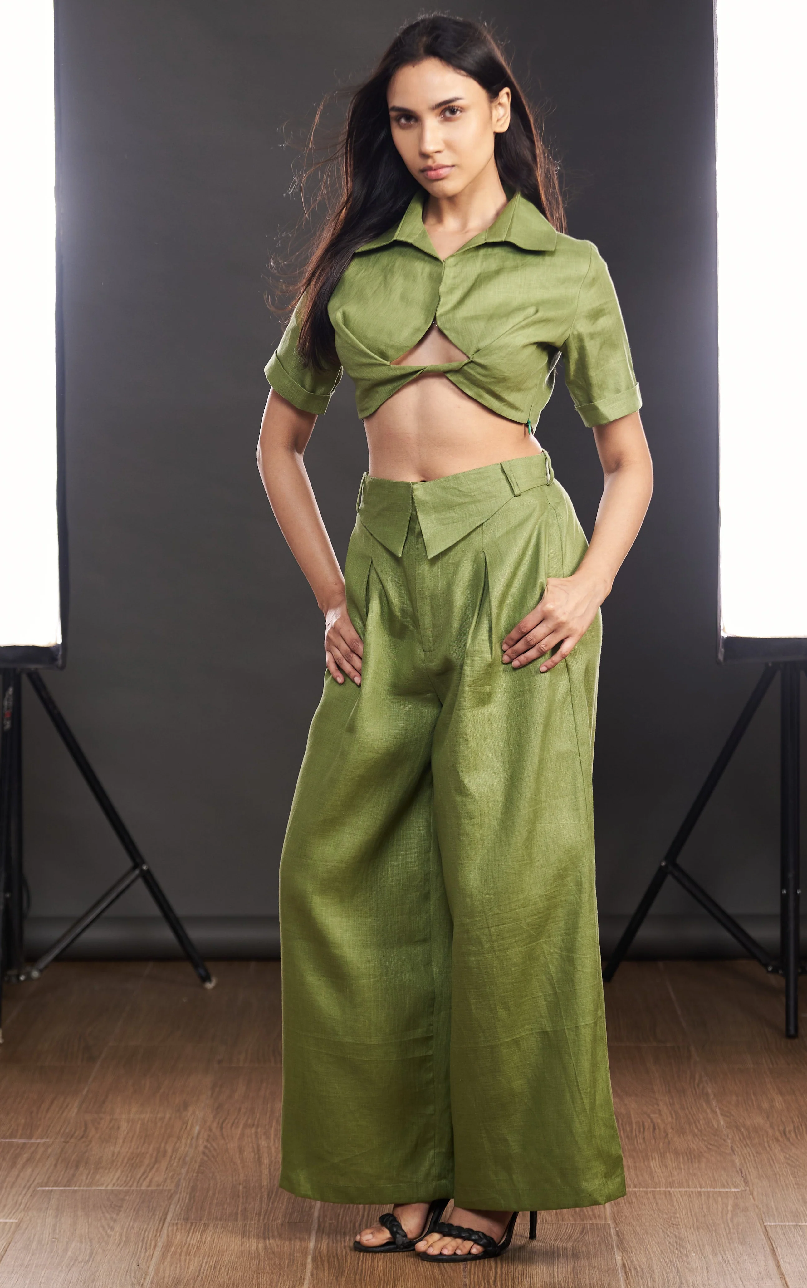 Olive Twist Linen Top - Image 6