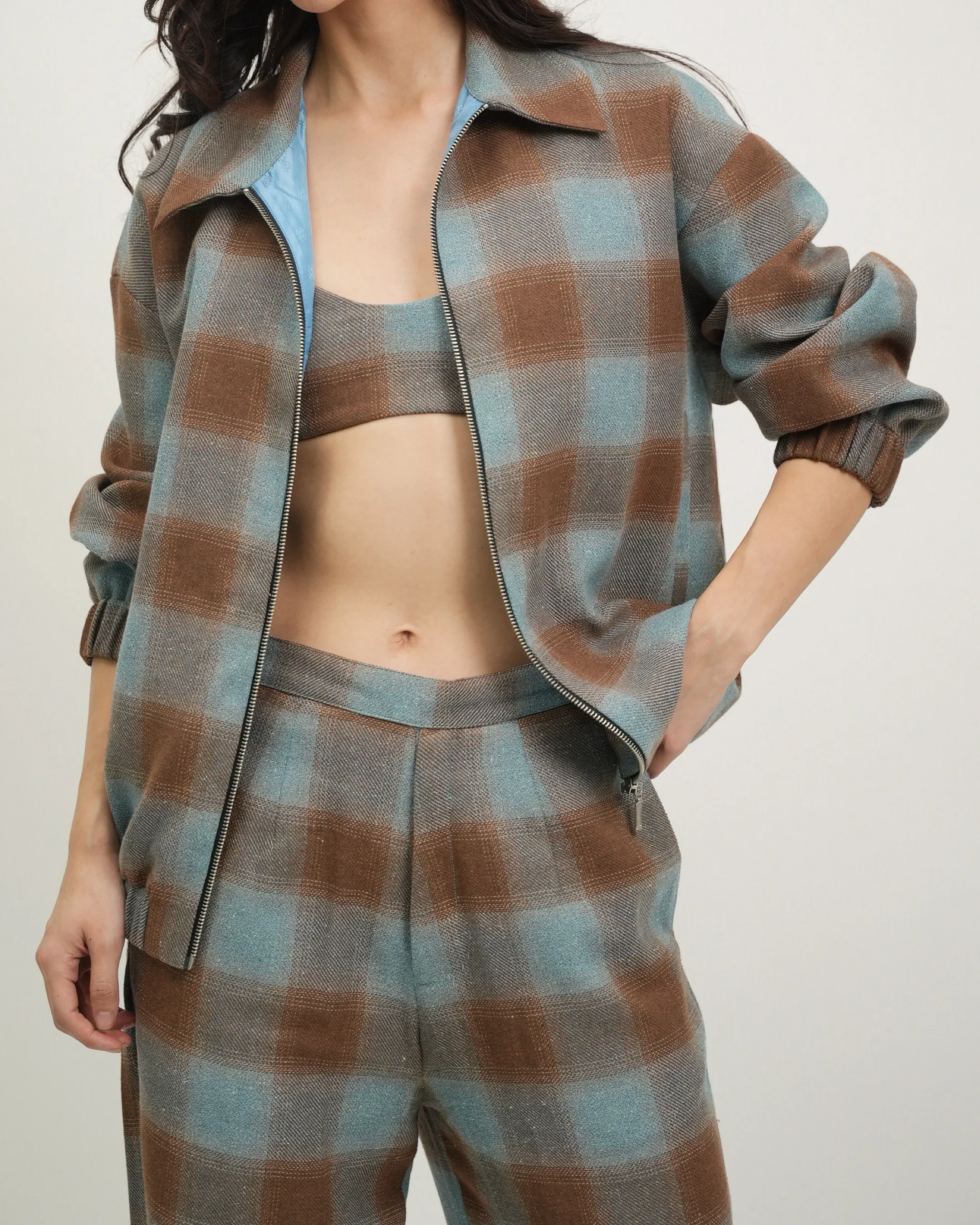 Plaid Zip Bomber Jacket - Image 4